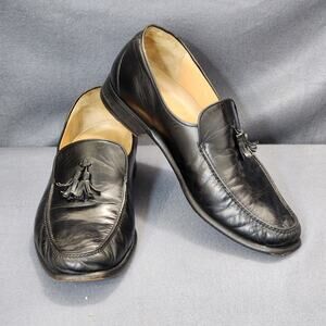 Dino Monti Mens Dress Shoes Loafers 12 D Black Leather Slip On Tassels Italy VTG